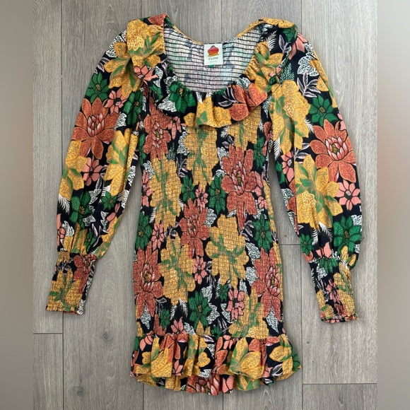 FARM Rio Exclusive Long Sleeve Minidress in Garden Black - Picture 2 of 2